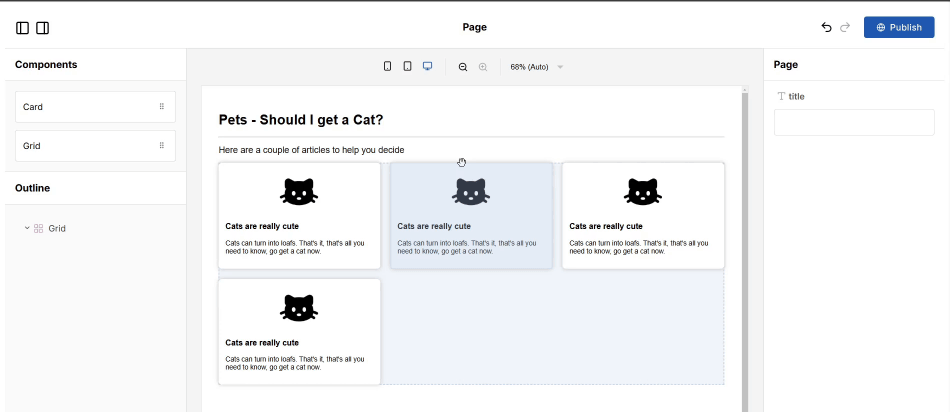 Demo of multi-column drag-and-drop in Puck in version 0.18