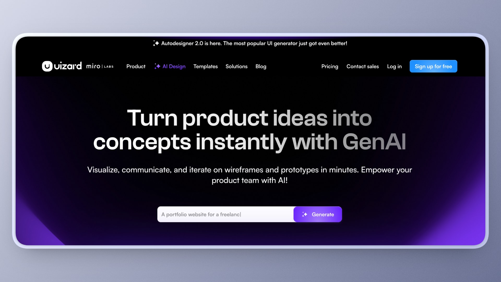 UIzard landing page
