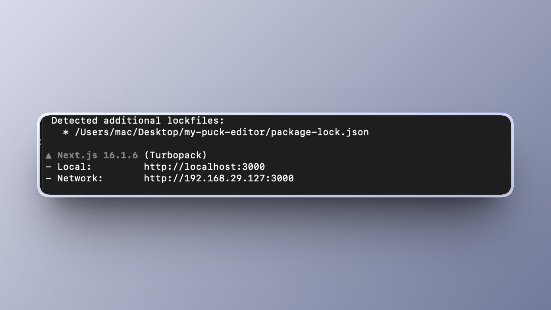 Terminal showing Puck app running