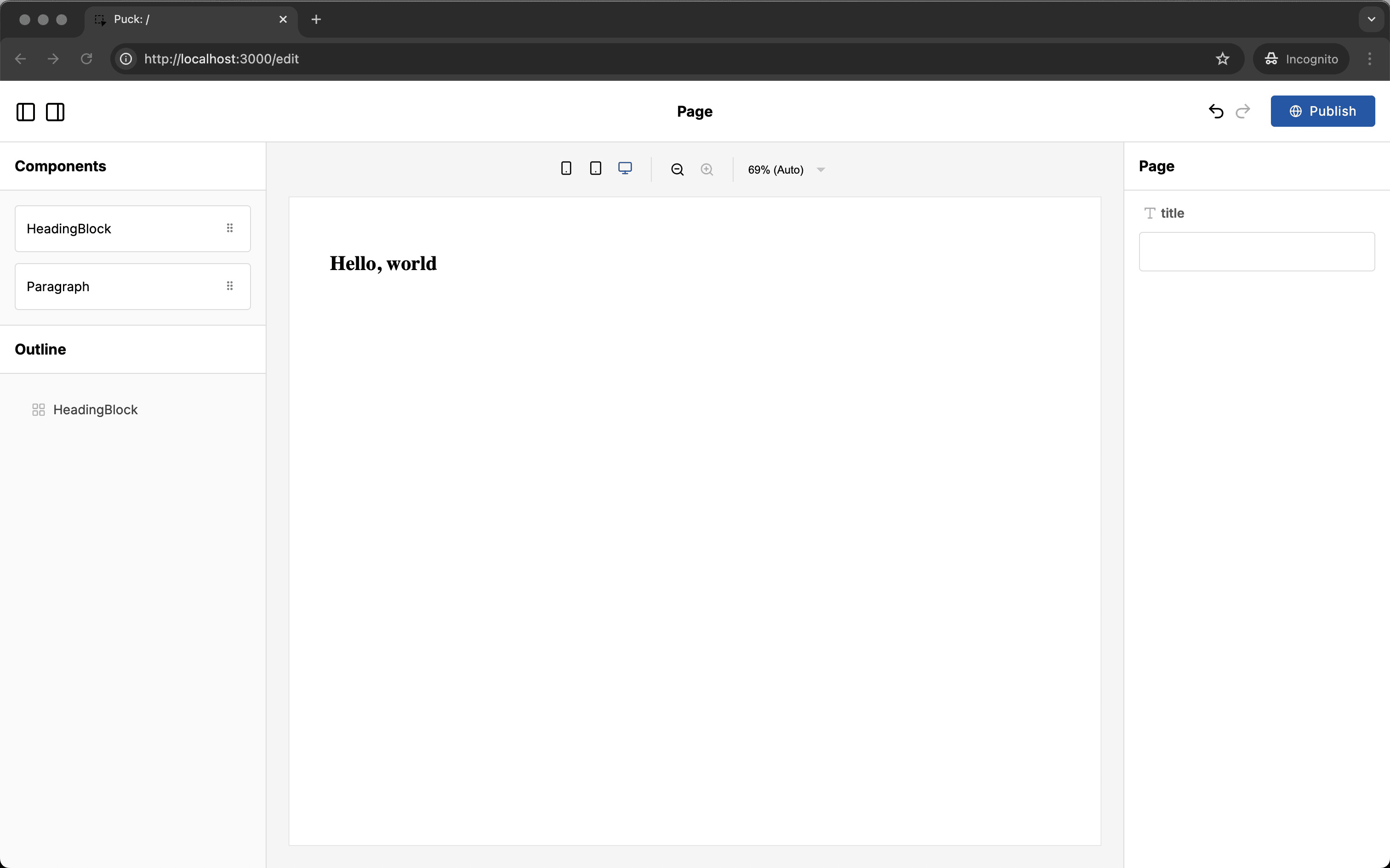 Puck interface showing Paragraph component in the left-hand side