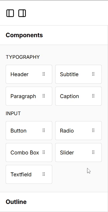 GIF showing the list of components displayed as a grid