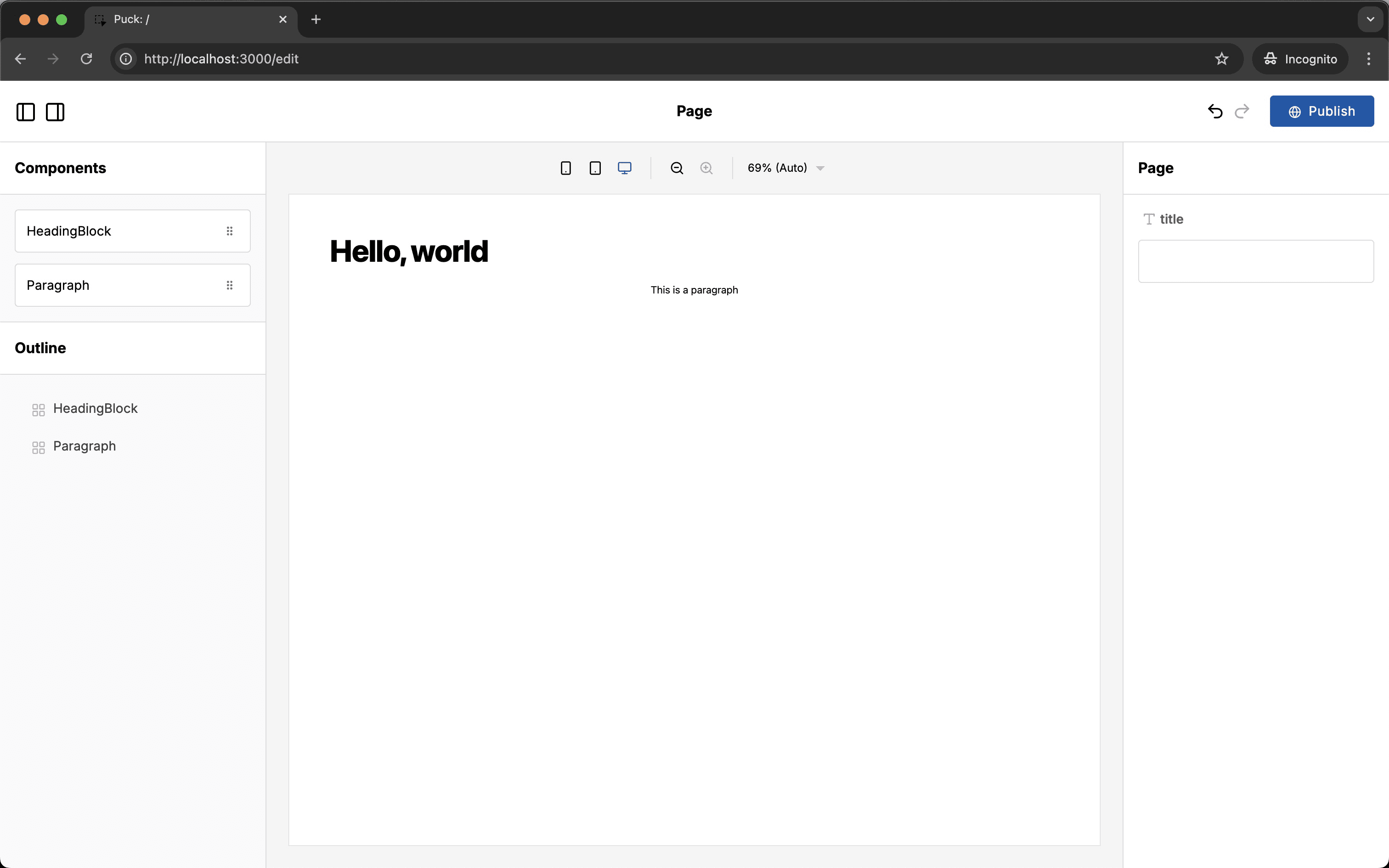 Puck interface showing preview with additional padding wrapping the root of the preview