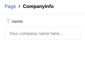 A Puck text field with the placeholder: "Your company name here..."