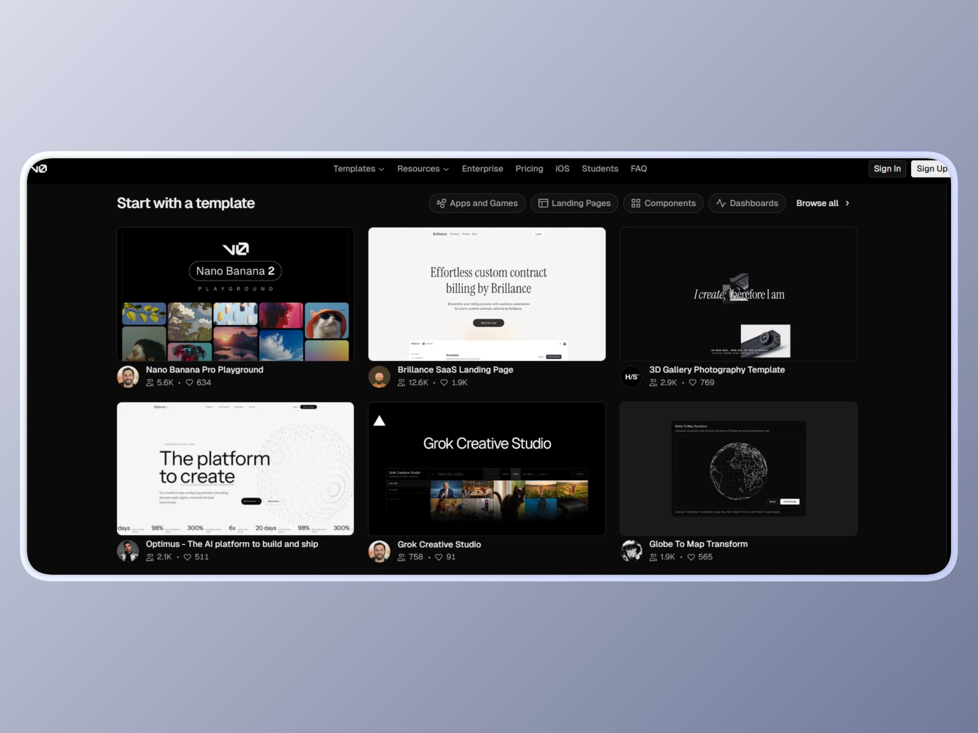 v0 by Vercel landing page