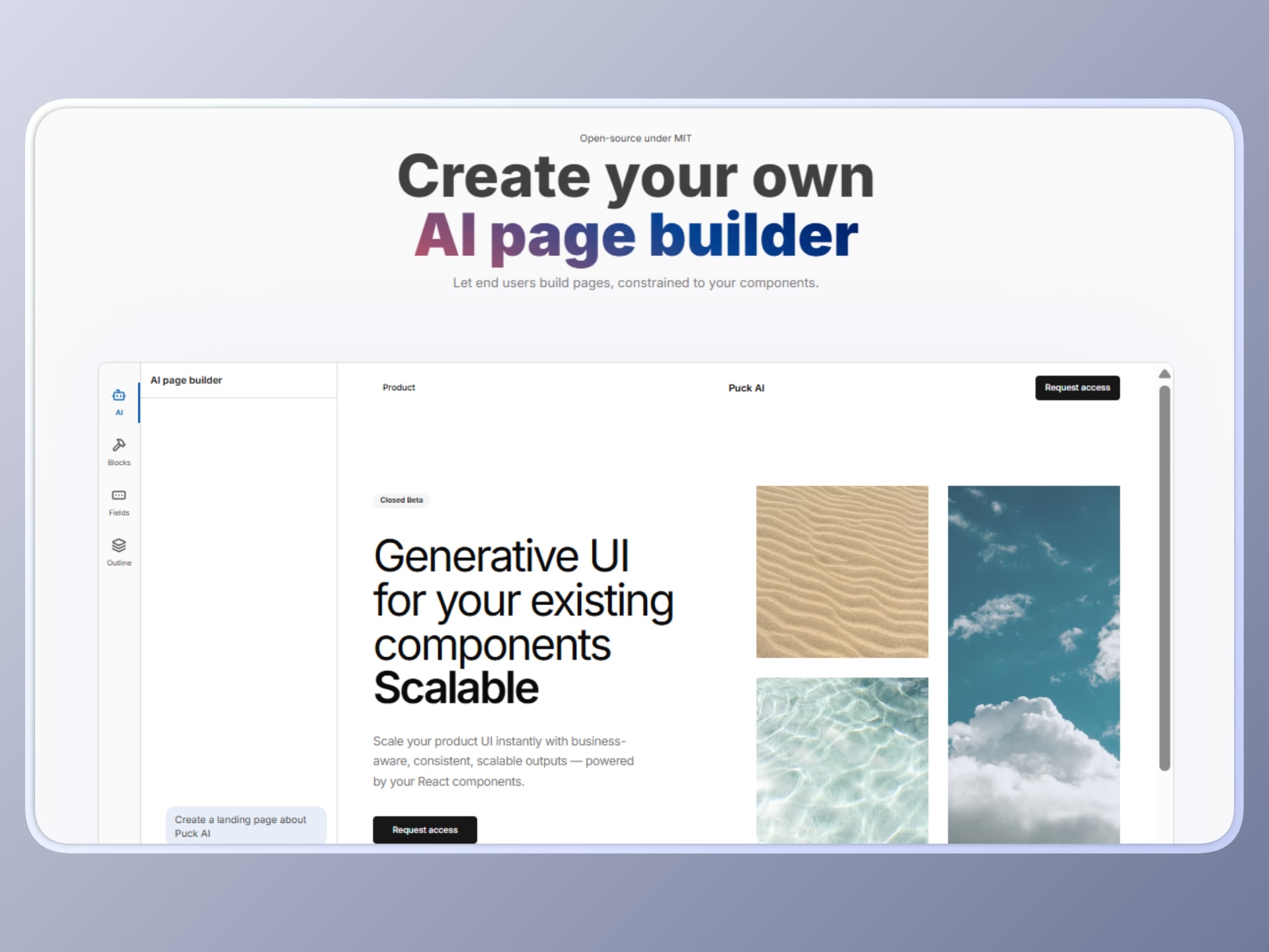 Puck AI used to build an AI page builder