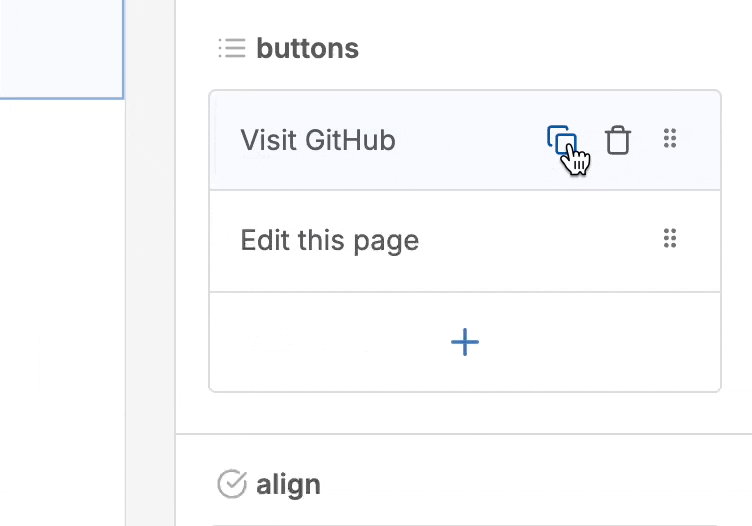 Cursor clicking the array item duplicate icon button, and the item duplicating, on loop