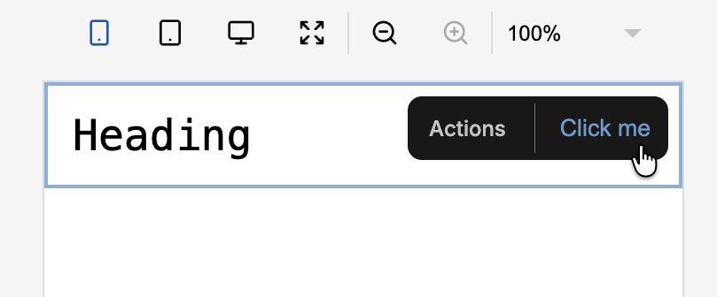 Image of an ActionBar with a separator before a "Click me" action