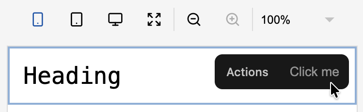 Image of an ActionBar with a disabled "Click me" action