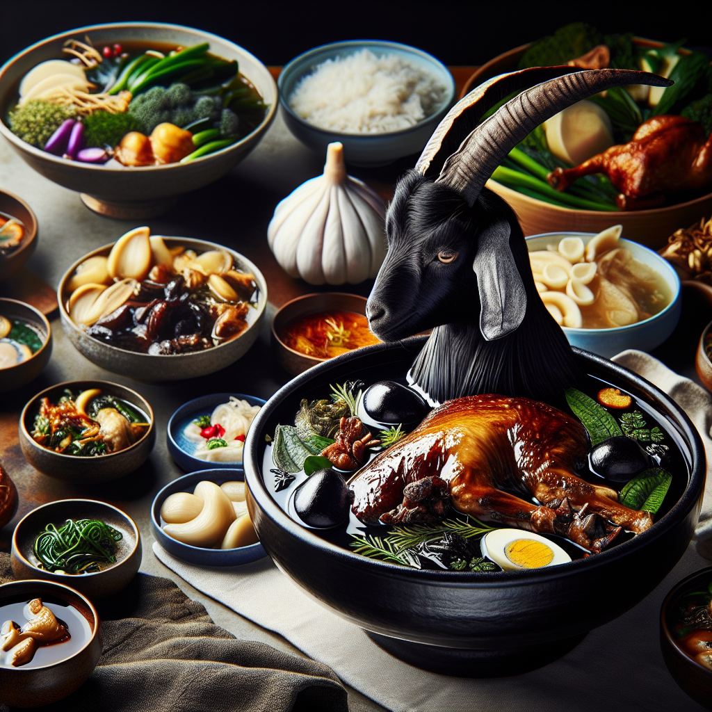 Traditional Korean meals for Malbok featuring black goat tonic and Samgyetang