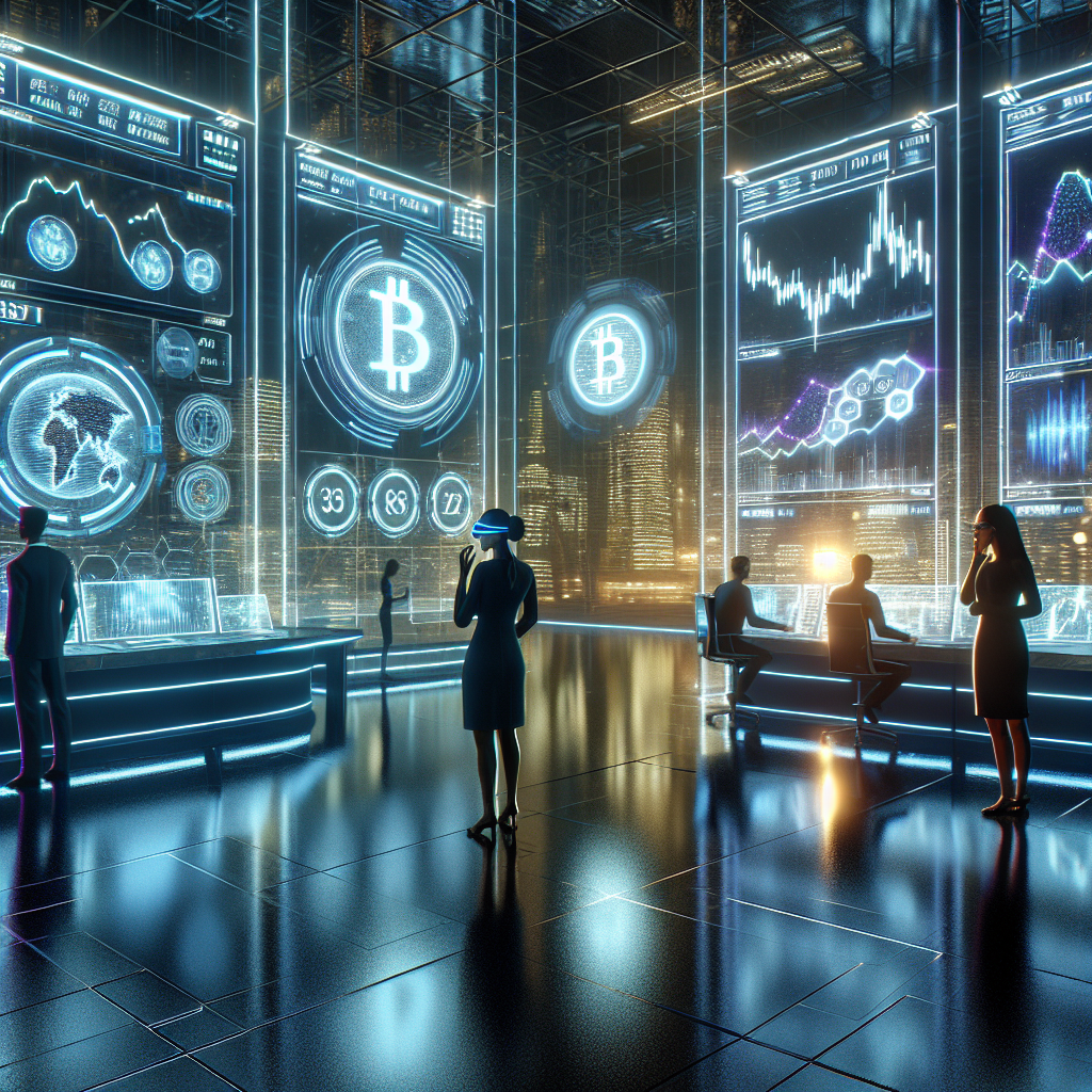 A futuristic image of a digital currency exchange platform.