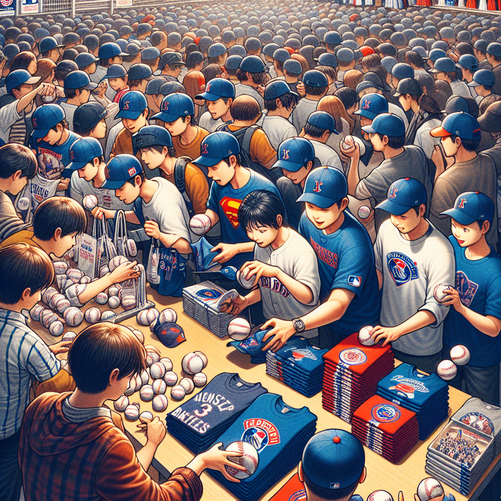 두산베어스 팬들이 팝업스토어에서 굿즈를 구매하는 장면