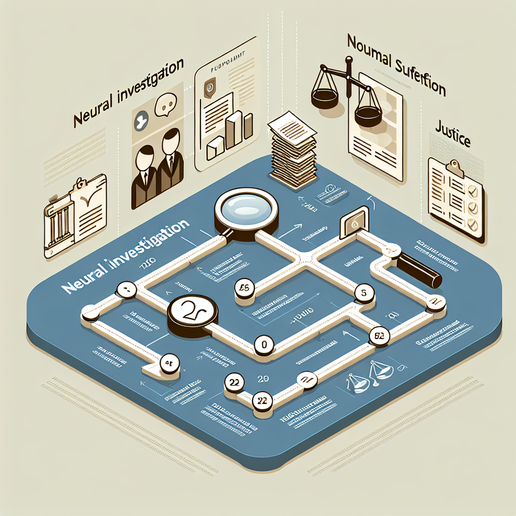 Clean infographic-style illustration of a neutral investigation roadmap: timeline, flow arrows between company icons, magnifying glass over documents, balanced scales of justice in the background. Minimalist, high-contrast, professional, no real persons, Korean context implied by subtle Hangul placeholders, soft daylight, isometric perspective.
