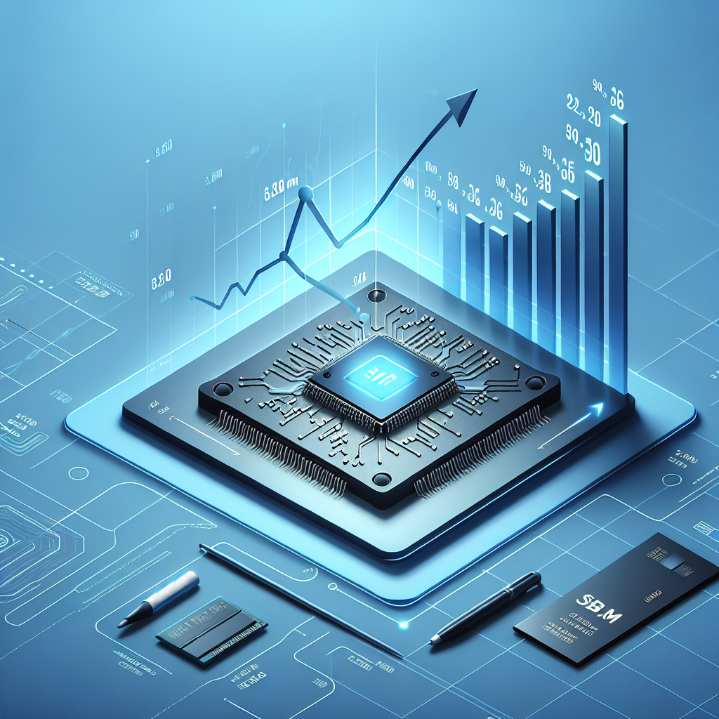 상승하는 주가 차트 위에 반도체 웨이퍼와 HBM 메모리 모듈이 배치된 정보그래픽. 한국 주식시장 분위기, 차분한 블루 톤, 선명한 라벨과 아이콘, 4K, 고해상도, 깔끔하고 전문적인 인포그래픽 스타일