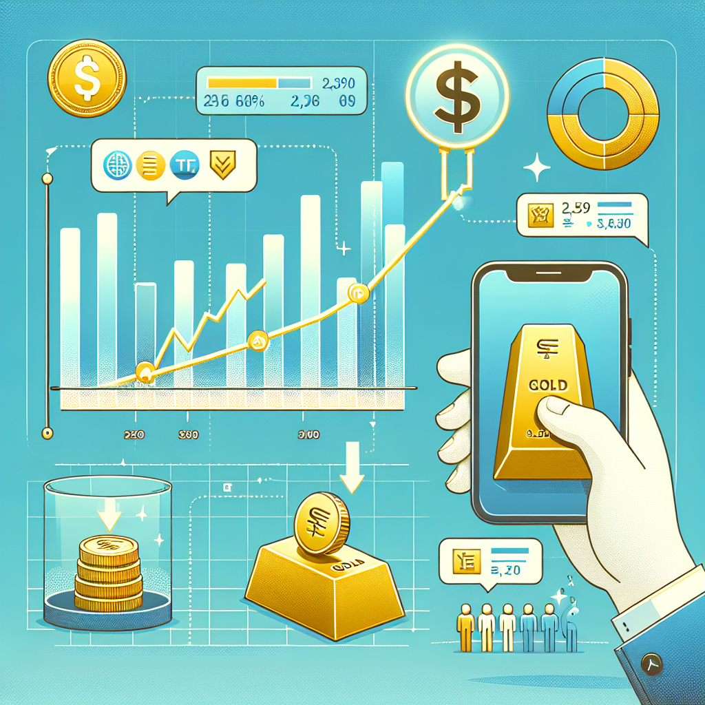 상승하는 금값을 상징하는 차트와 금괴, 원화와 달러 아이콘, 스마트폰으로 금 ETF를 매수하는 한국 개인투자자 손, 깔끔한 인포그래픽 스타일, 밝은 중립 배경, 균형 잡힌 색감, 고해상도