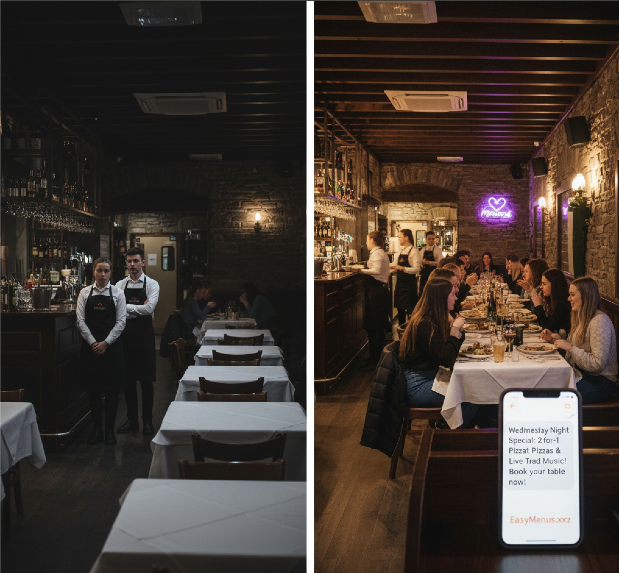 Róisín's Wednesday nights were dead. Empty tables, staff standing idle, kitchen running at 30%. Then she sent one text at 4 PM. Everything changed.