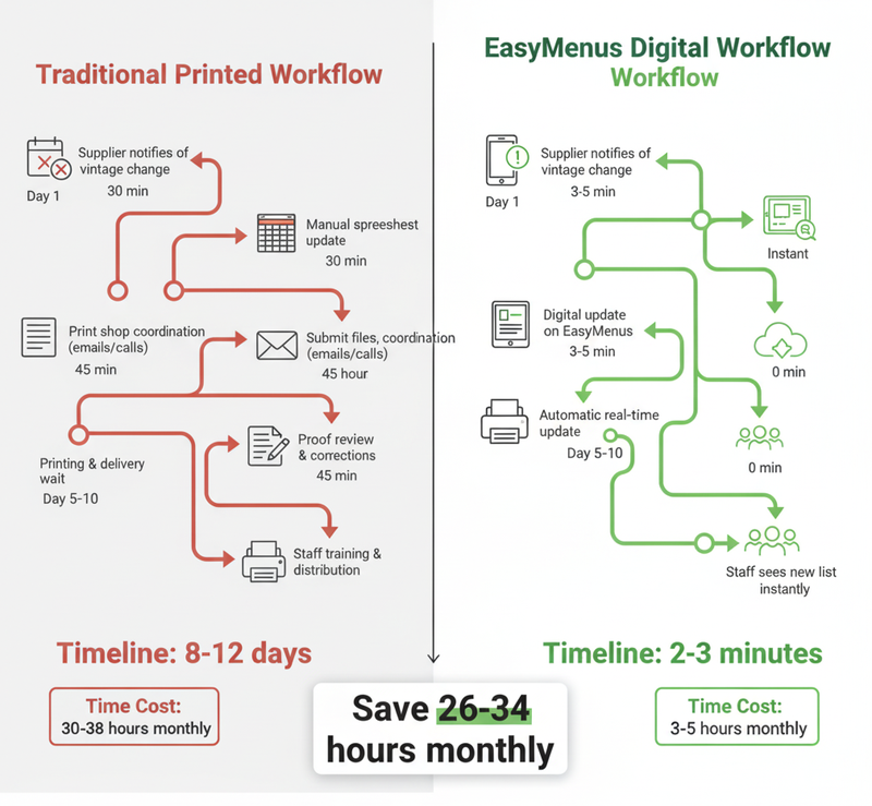 Printed vs Digital Wine List Workflow Comparison