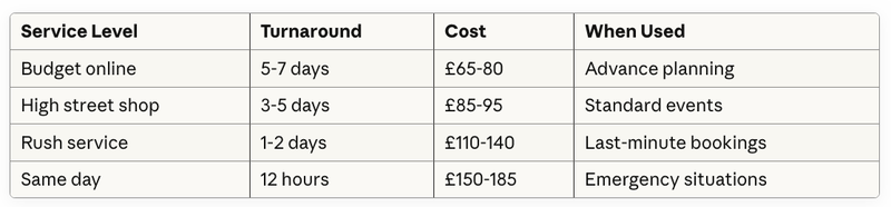 Standard UK Print Shop Rates (100 menus, A4, colour, laminated)