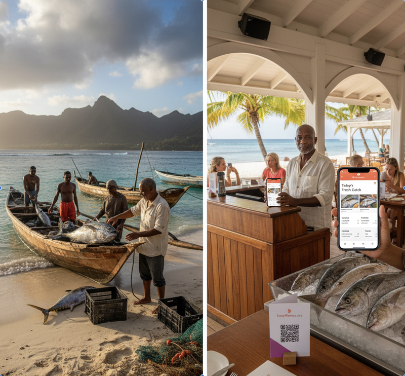 Jean-Paul's Flic-en-Flac boats brought yellowfin Tuesday. His printed menu showed Monday's dorado. Tourists ordered unavailable fish for four days straight.