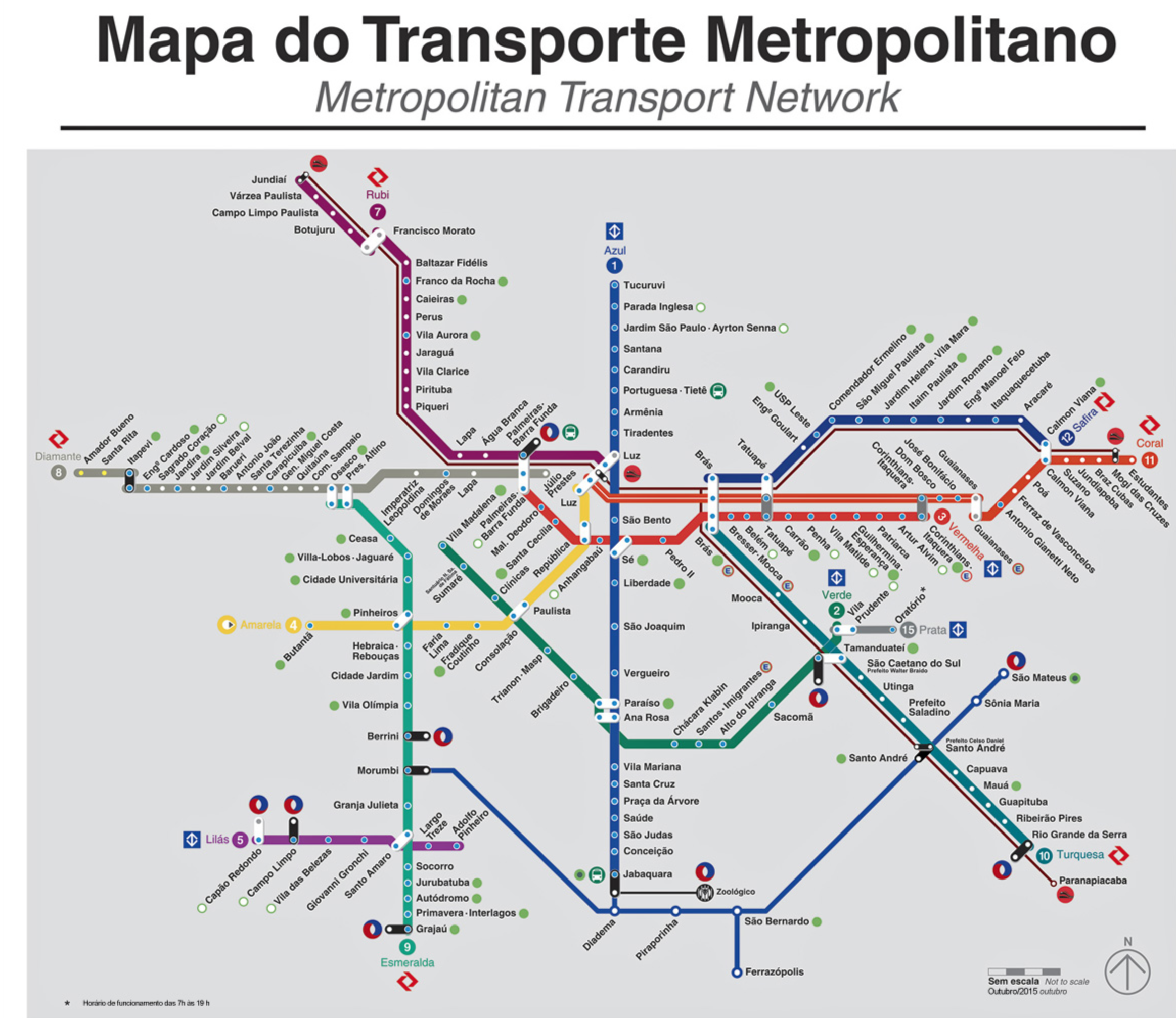Mapa do metro de São Paulo. Fonte: http://www.metrocptm.com.br/veja-o-mapa-de-estacoes-do-metro-e-cptm/