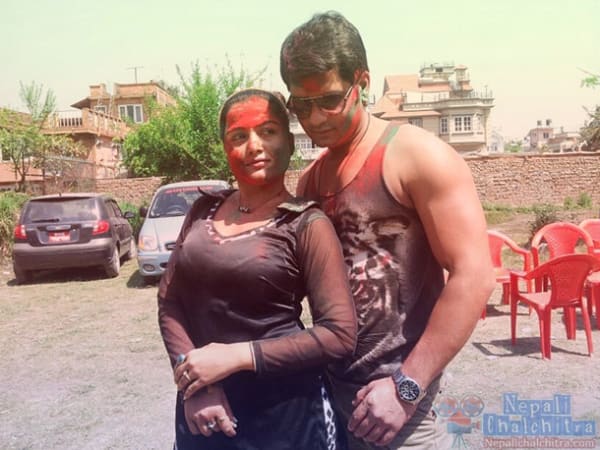 Rekha Thapa with Sabin Shrestha Holi 2013