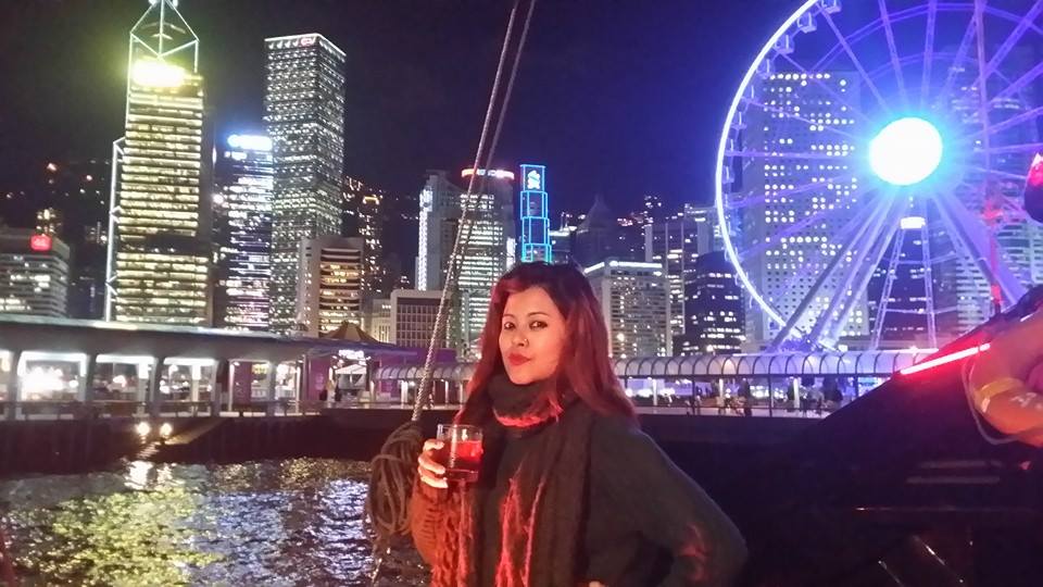 Sushma Karki infront of Hong Kong