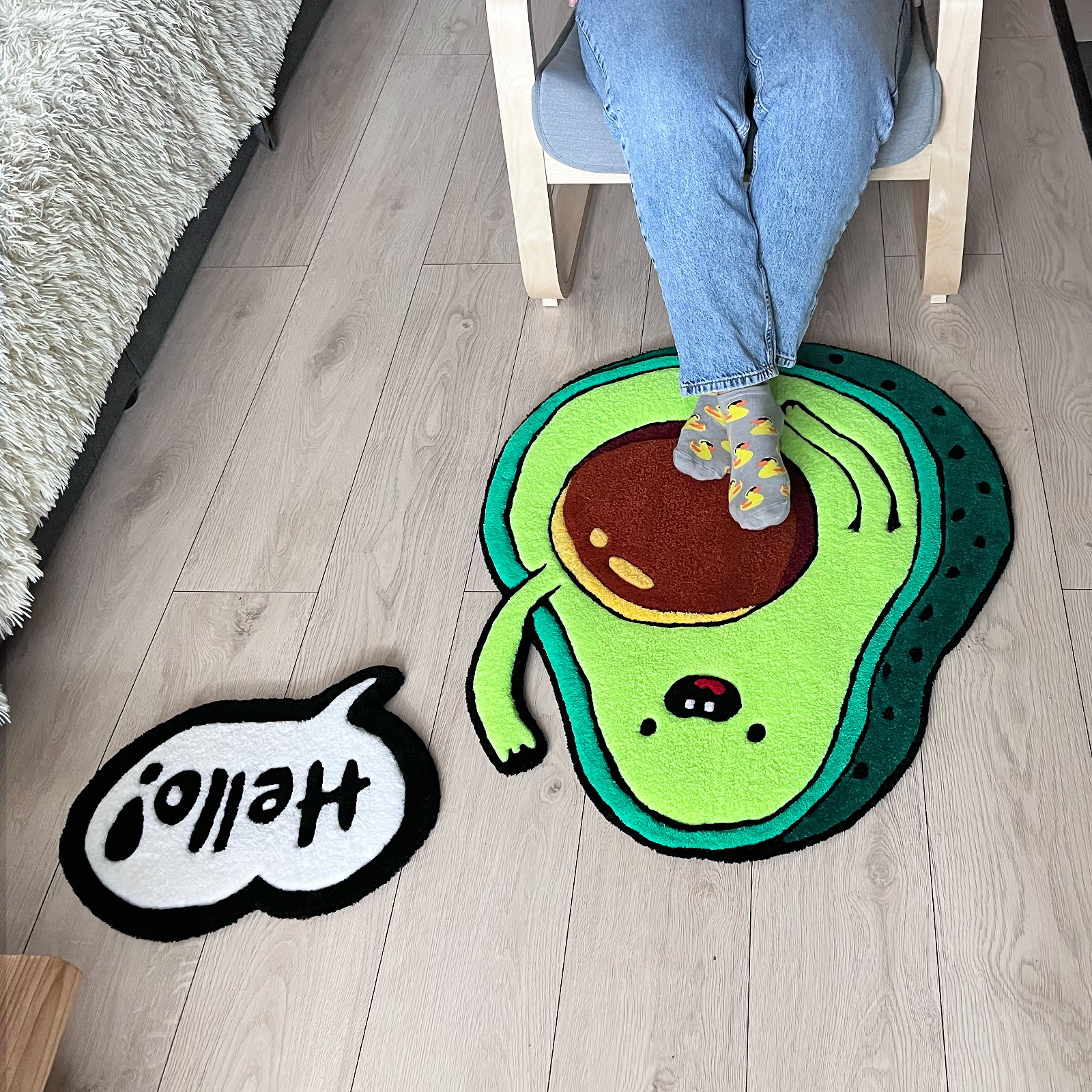 Килим Веселе Авокадо та бульбашка "Hello!" (набір з 2 килимів) | Тафтинговий Килим від майстерні "Щаслива Качка" - Слайд 11