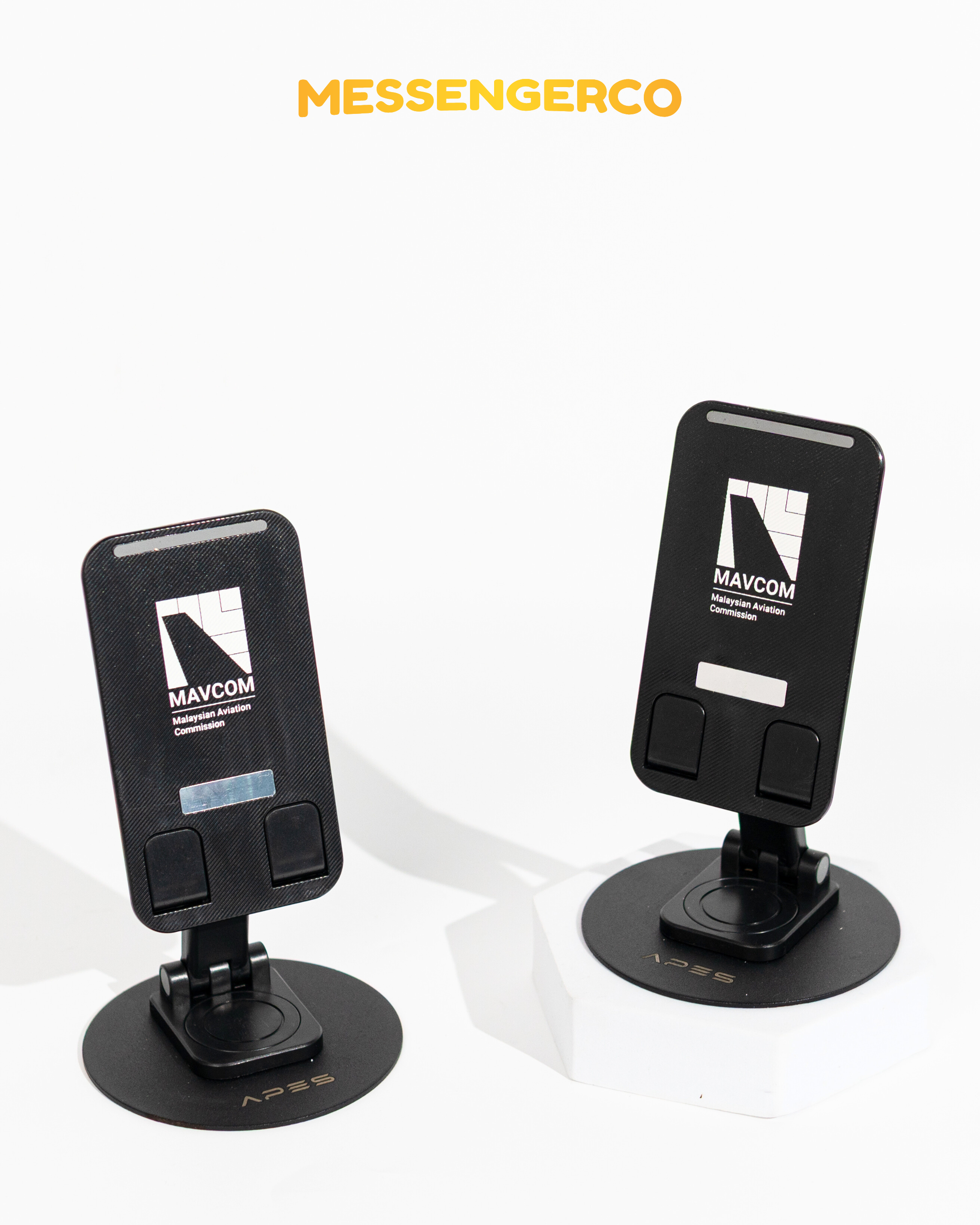 Close-up of Heretix360 customised phone holder showcasing minimalist design and premium branding for corporate merchandise gifting.
