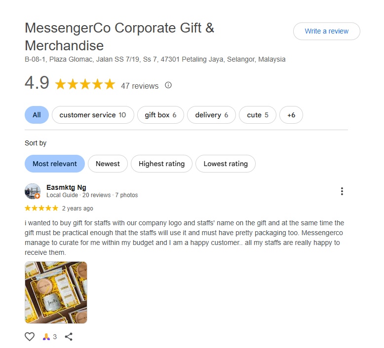 MessengerCo's Google Business Page review showing 4.9/5 star from 47 reviews.