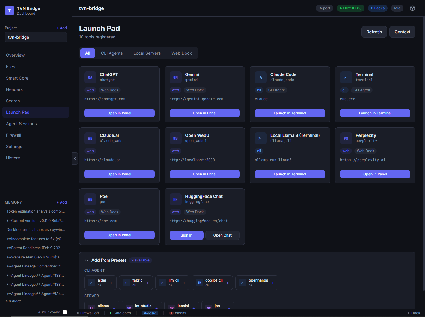 Launch Pad — TVN Bridge dashboard screenshot