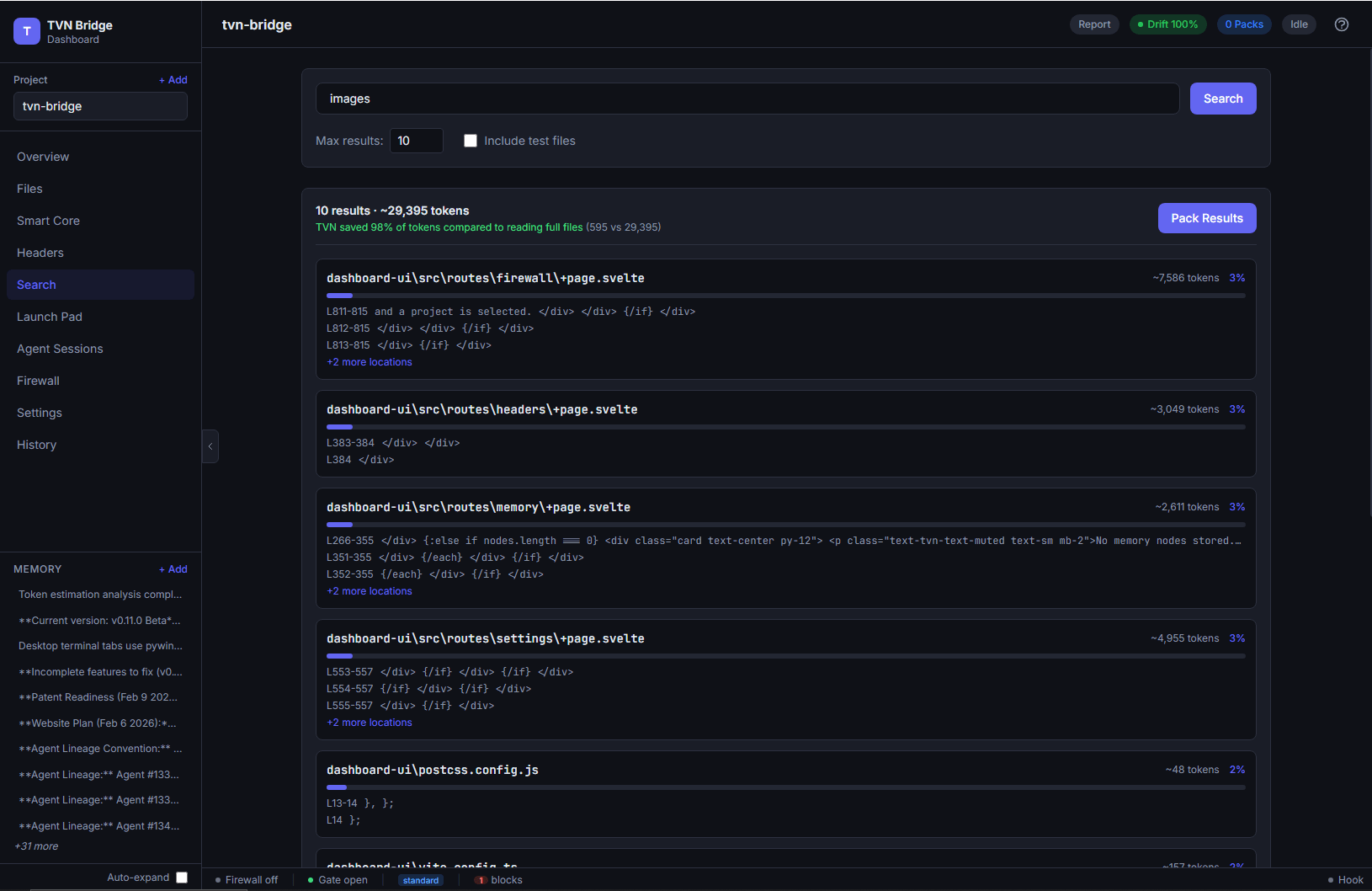 Smart Core / Search — TVN Bridge dashboard screenshot