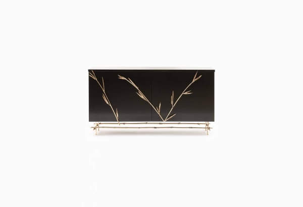 Lacca Cabinet in Bronze with Lacquered Wood, lost-wax casting