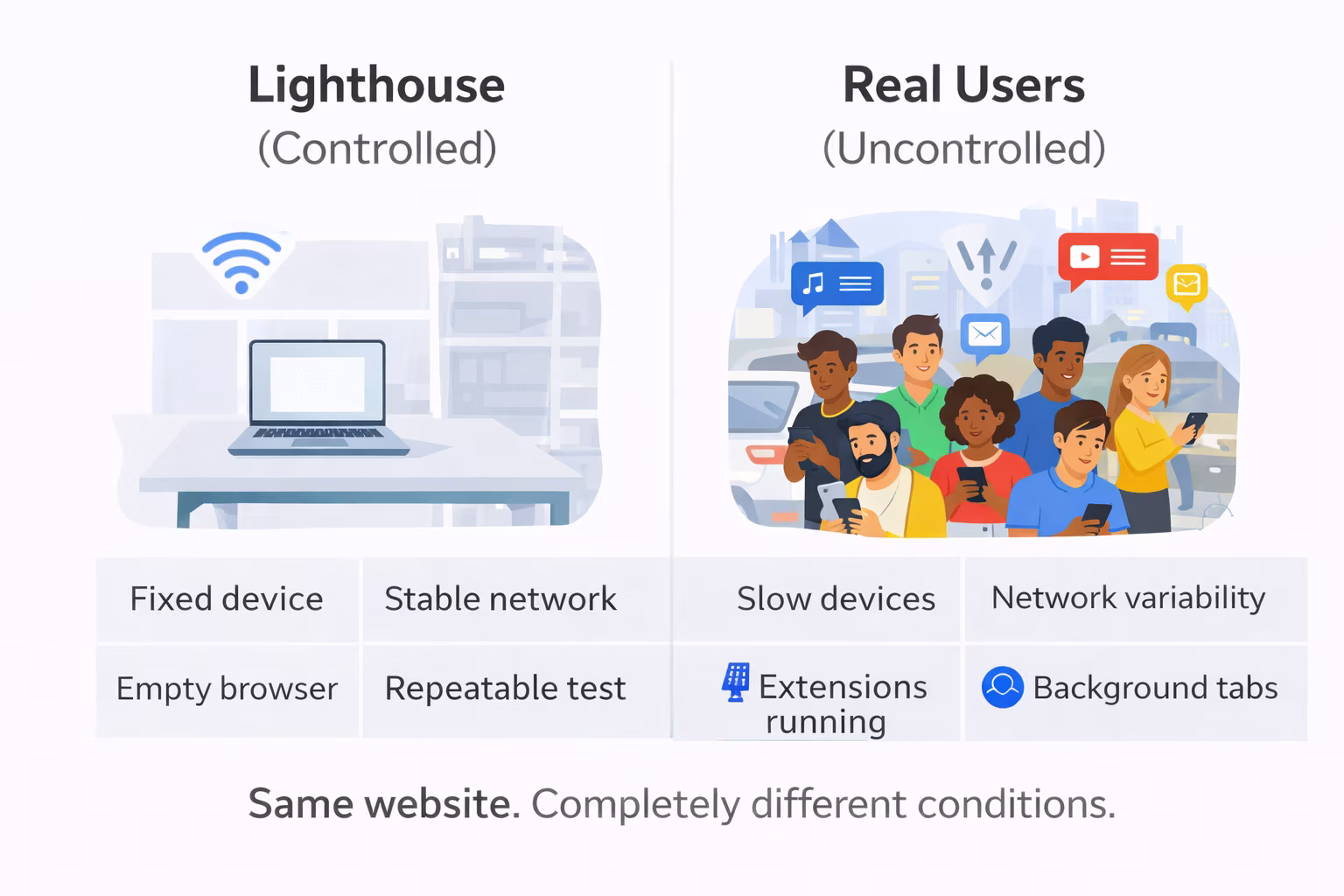 Lighthouse lab data vs real user performance comparison