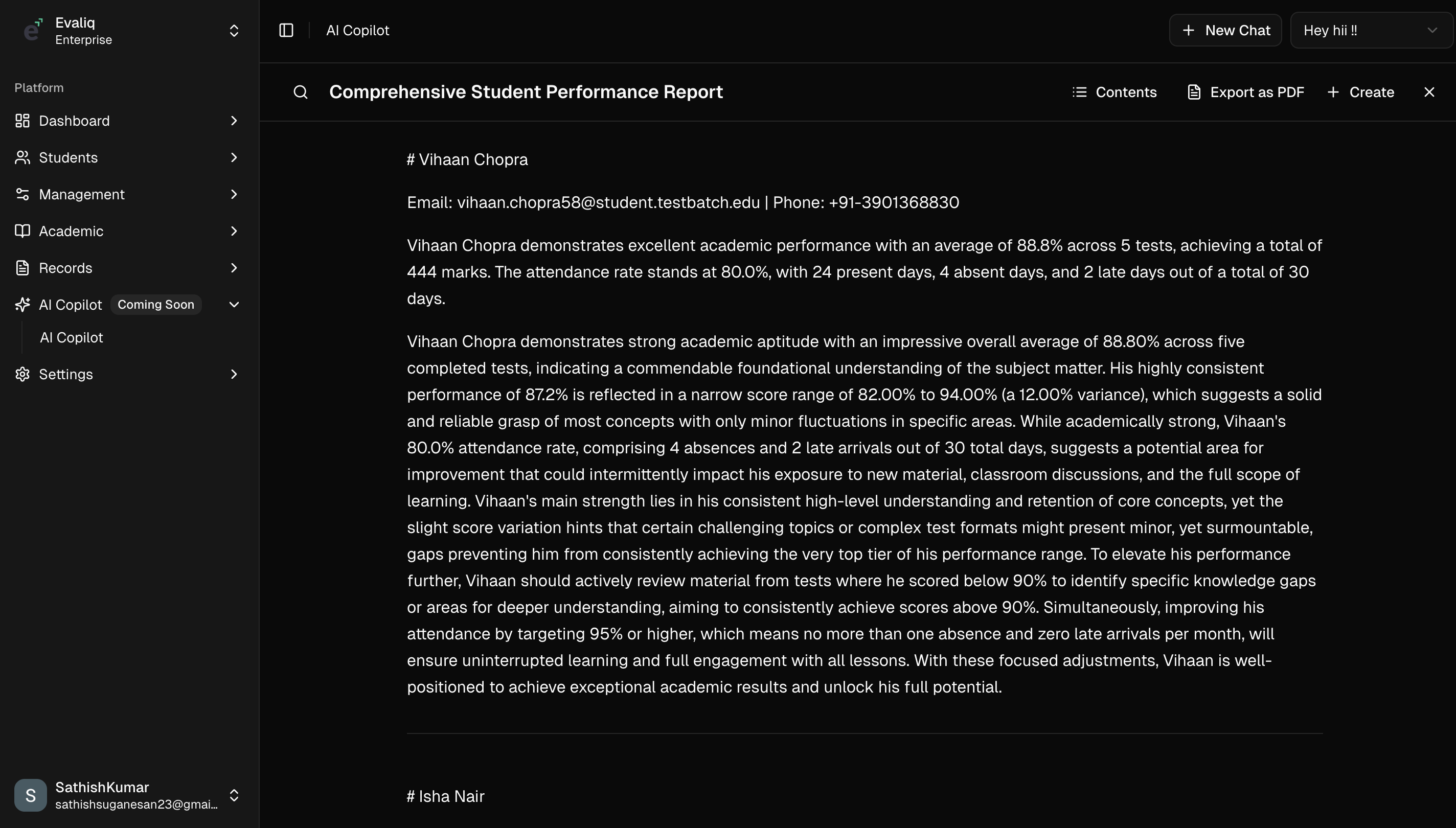 Evaliq Copilot Interface