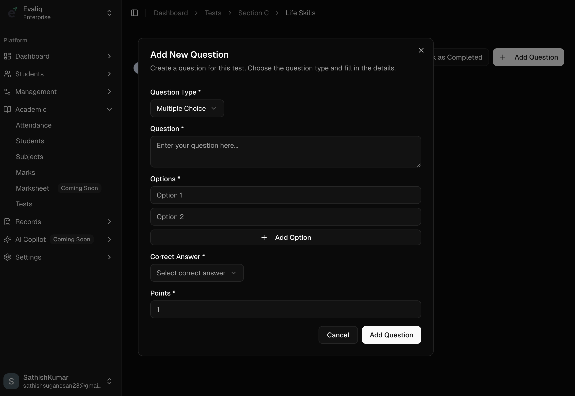 Question Builder Interface