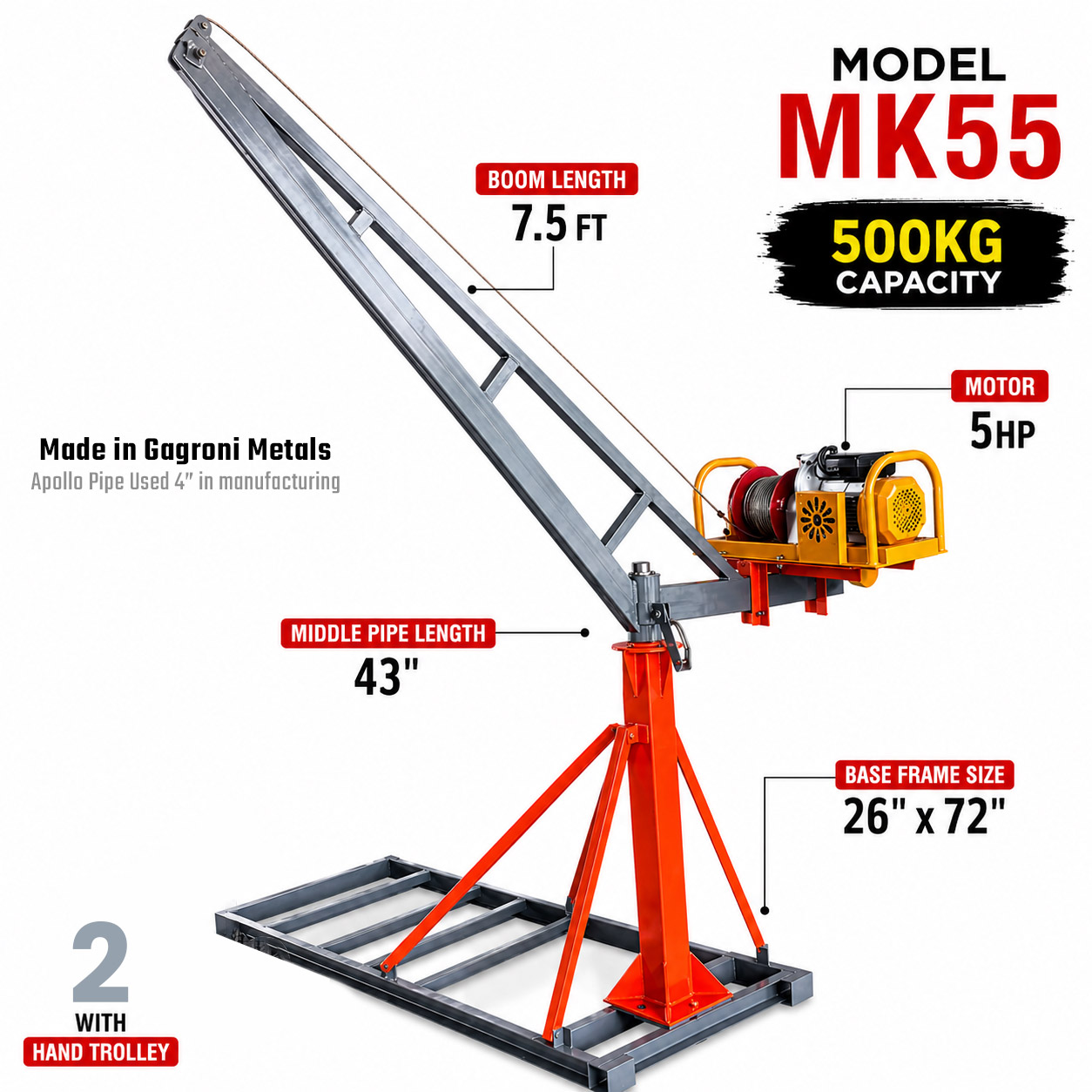 Monkey Lift Machine 500KG With 2 Hand Trolley