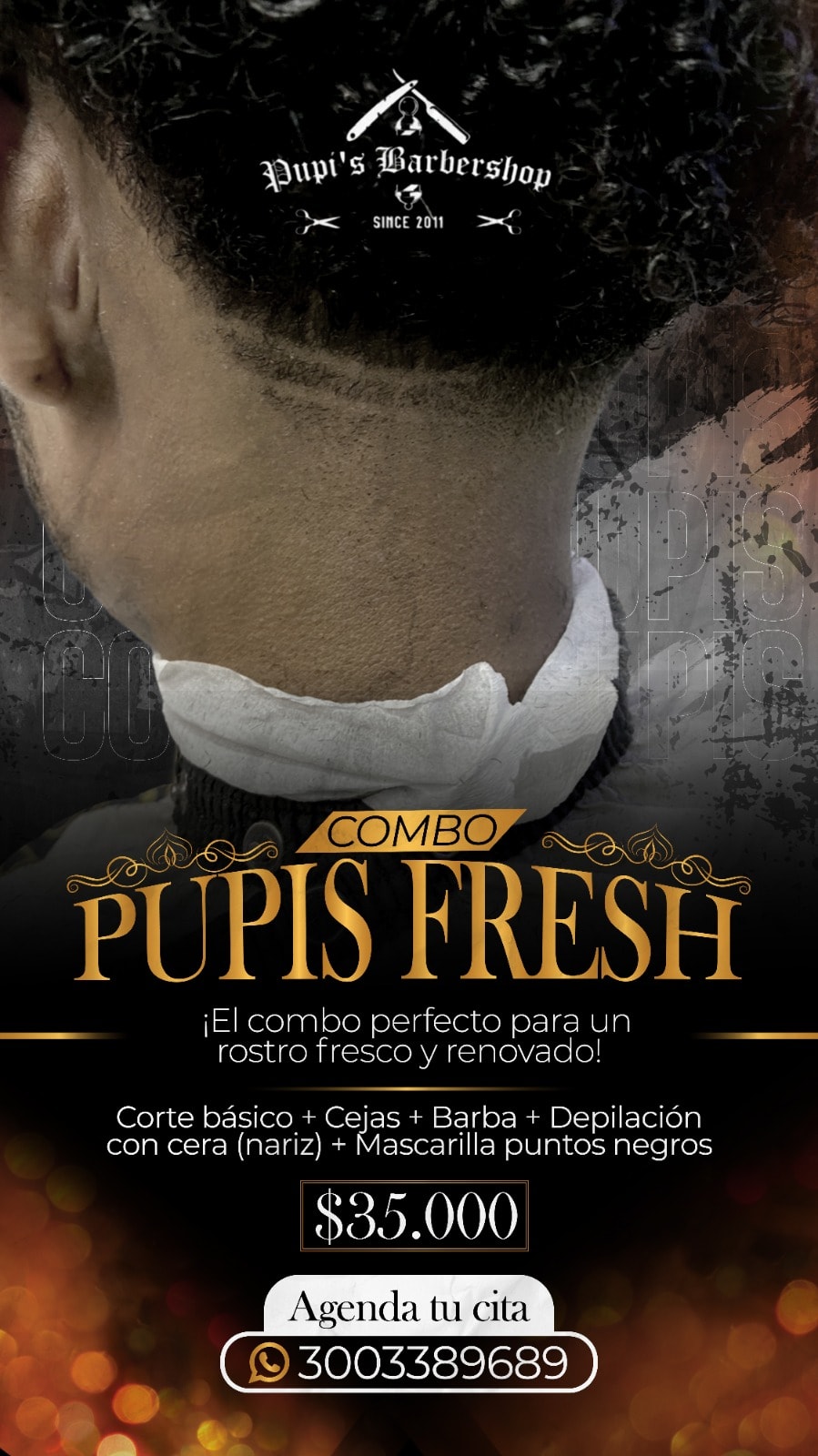 Combo Pupis Fresh: corte, cejas, barba y mascarilla facial