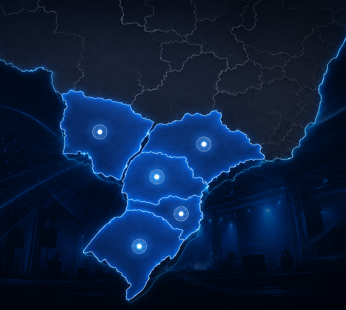 Mapa das principais regiões atendidas pela Eletro Acústica