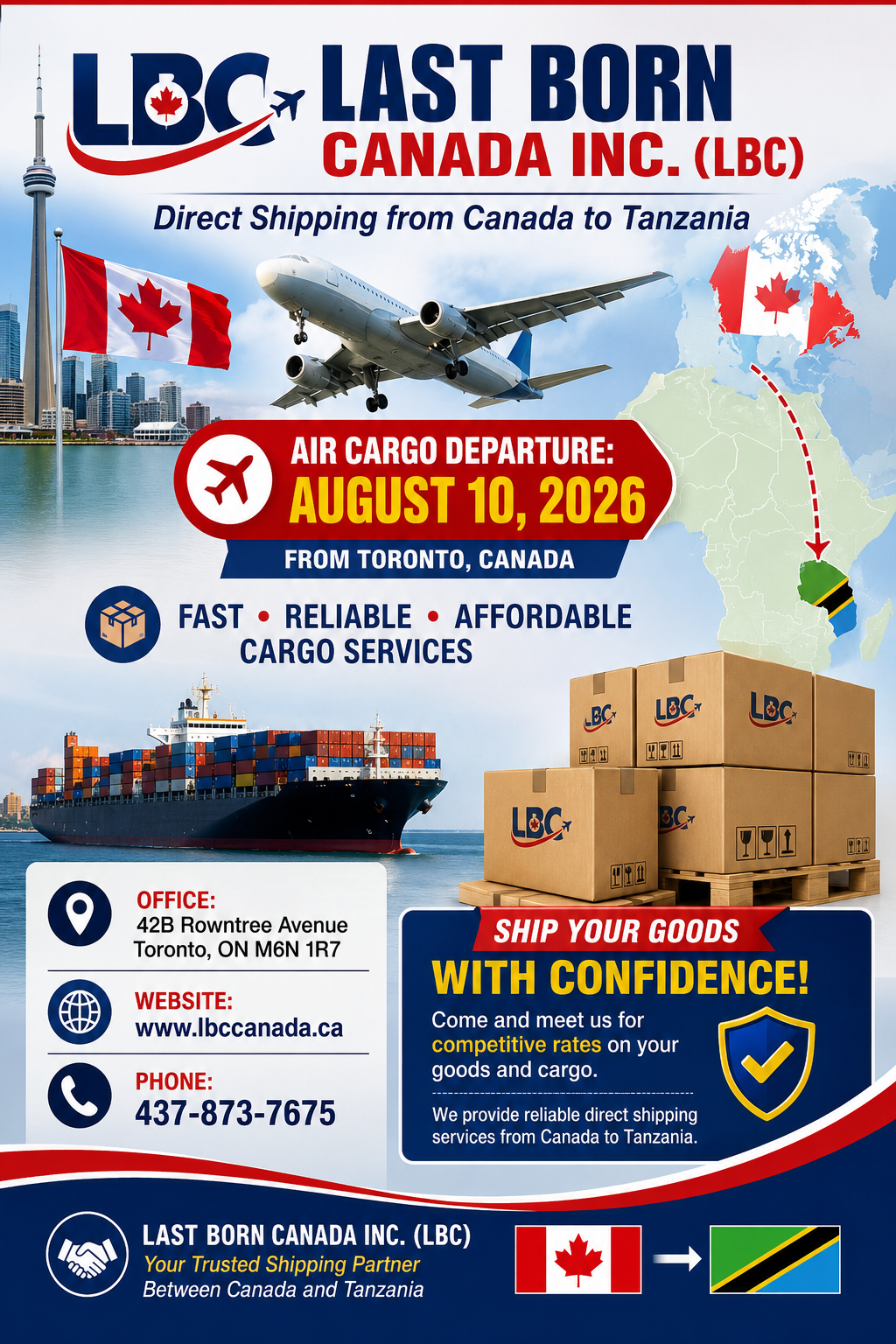 Cargo from Toronto Canada to Dar es Salaam-Tanzania
