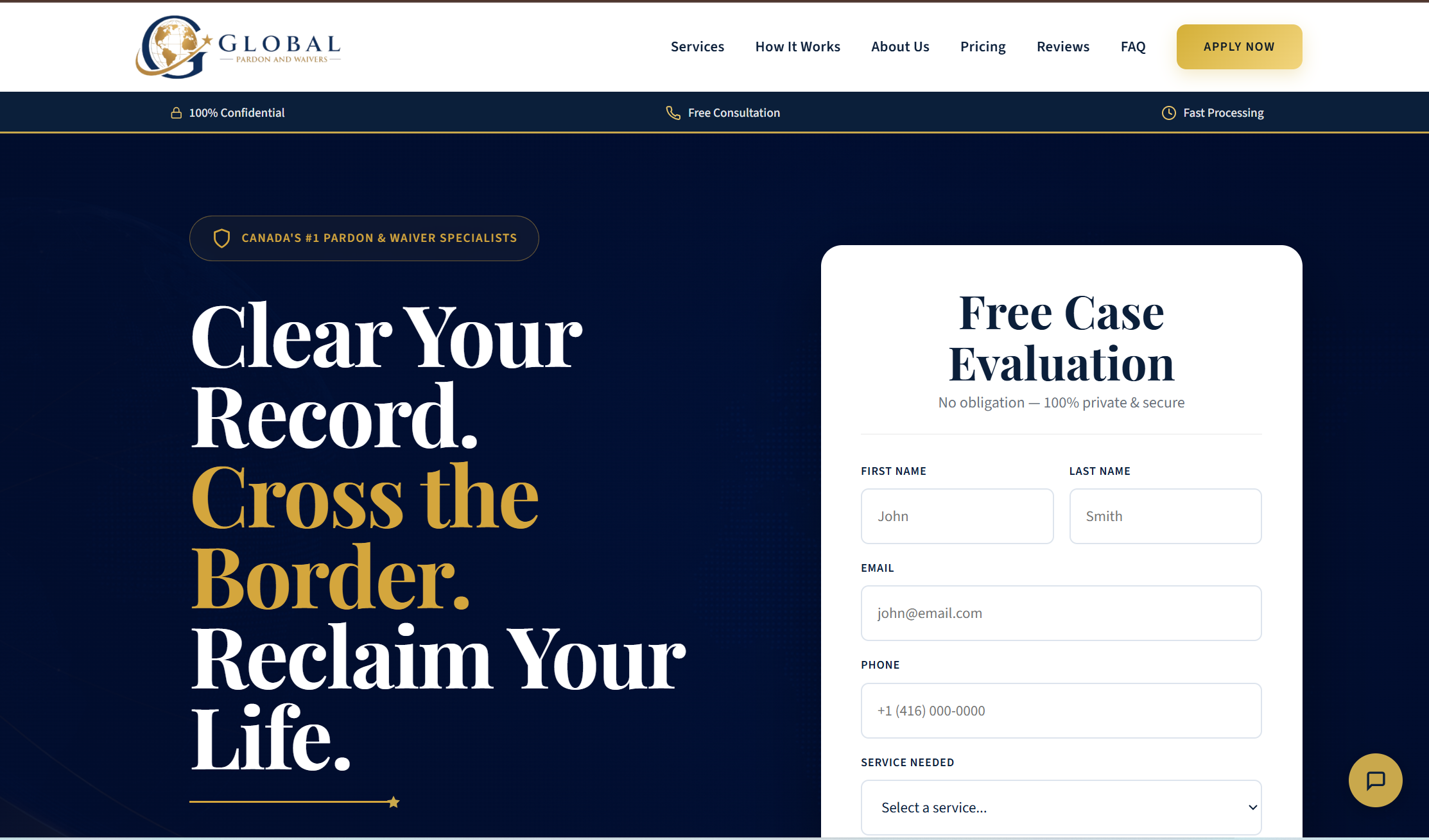 Website design for Global Pardon by BizzOne Digital