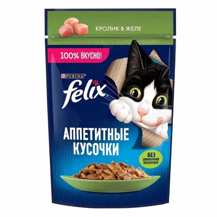 Корм Felix Аппетитные кусочки в желе кролик 75 г