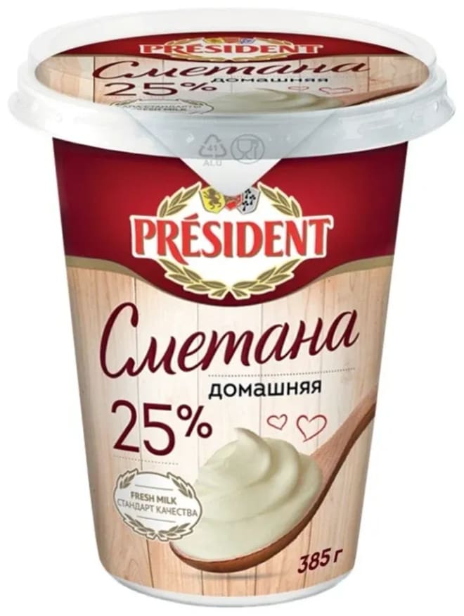 Сметана PRESIDENT 25% 385 г