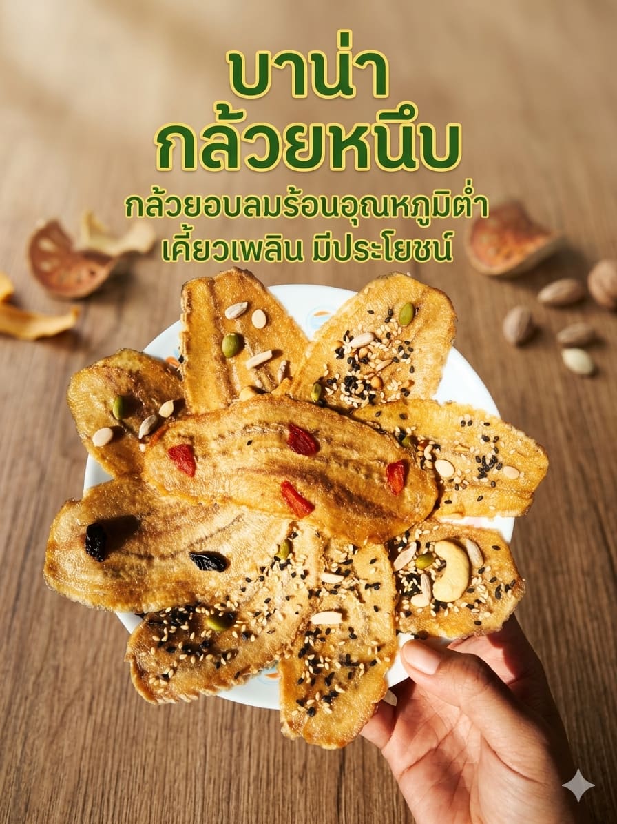 กล้วยหนึบ กล้วยอบลมร้อนอุณหภูมิต่ำ กล้วยหนึบแผ่น