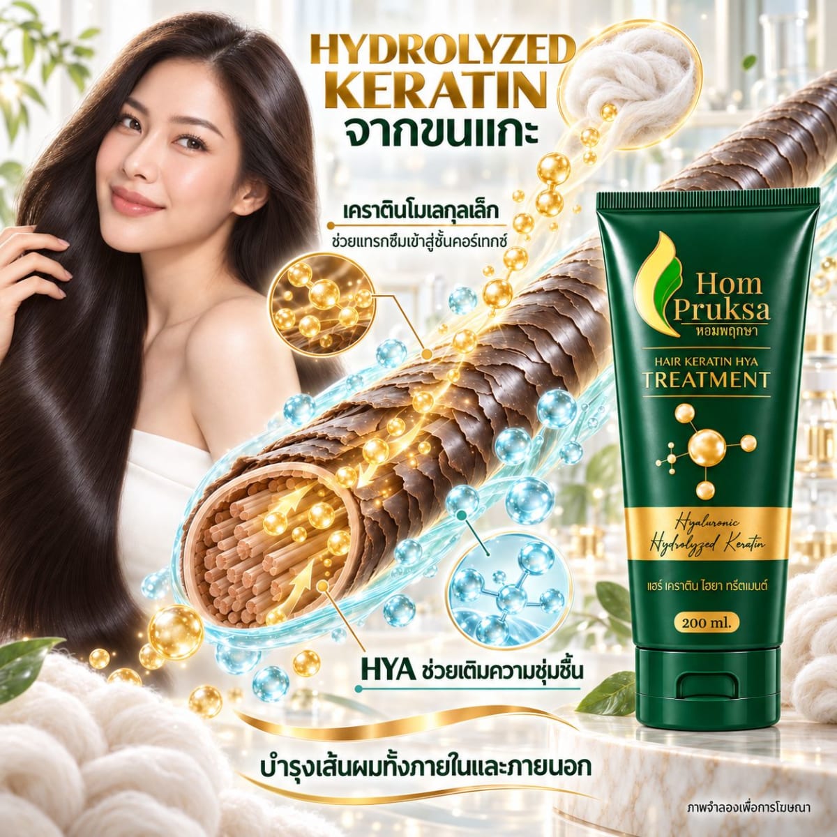 เคราตินทรีตเมนต์ บำรุงผม หอมพฤกษา แฮร์ เคราติน ไฮยา ทรีตเมนต์ แบบหลอด 200 ml. ผลิตภัณฑ์บำรุงผม