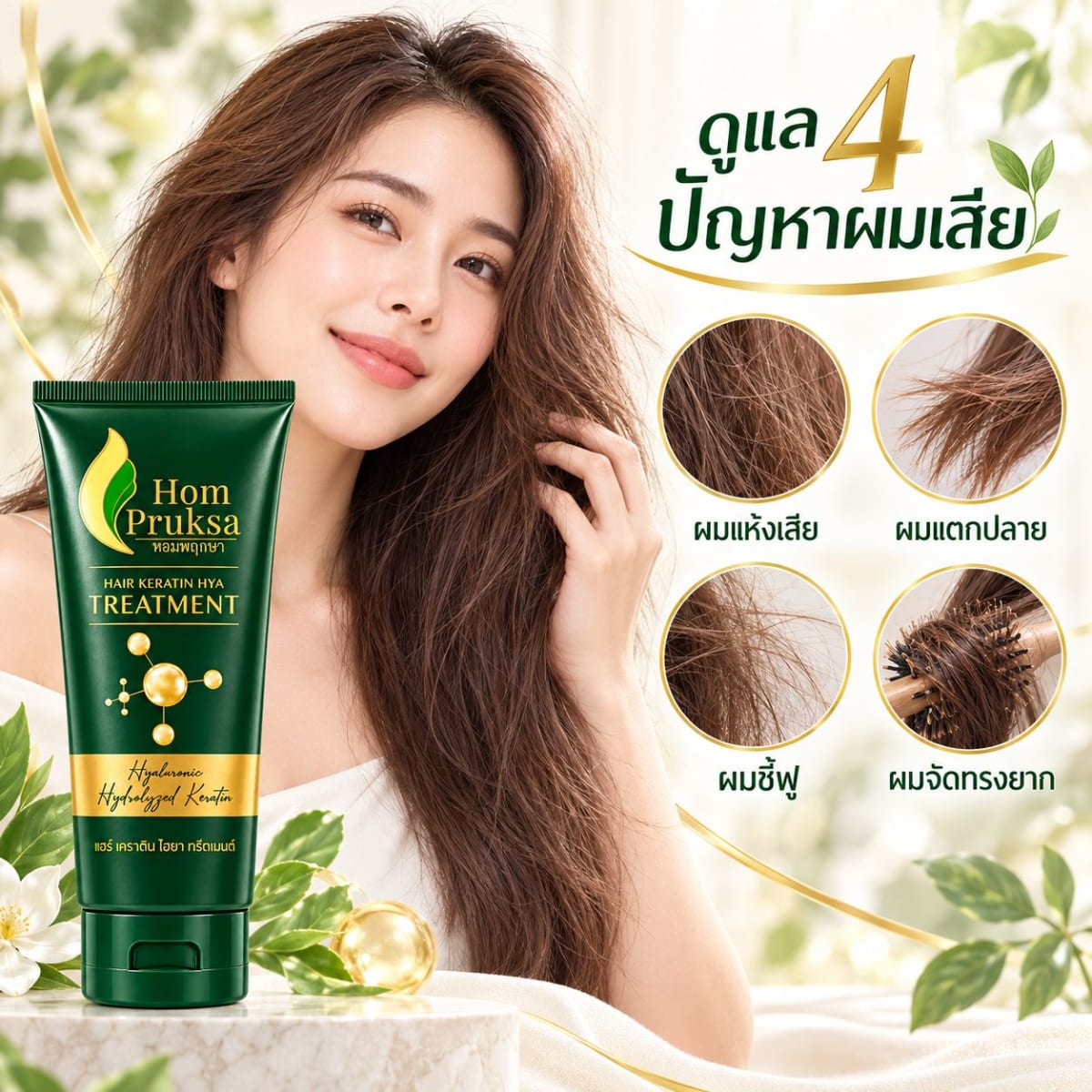 เคราตินทรีตเมนต์ บำรุงผม หอมพฤกษา  แฮร์ เคราติน ไฮยา ทรีตเมนต์ แบบหลอด 200 ml. ผลิตภัณฑ์บำรุงผม 2