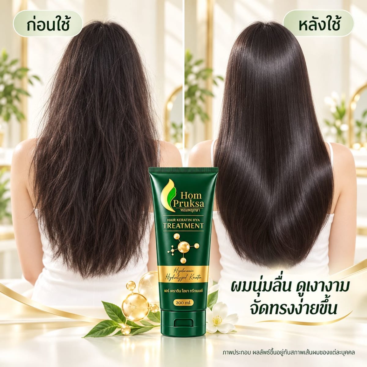 เคราตินทรีตเมนต์ บำรุงผม หอมพฤกษา  แฮร์ เคราติน ไฮยา ทรีตเมนต์ แบบหลอด 200 ml. ผลิตภัณฑ์บำรุงผม 3