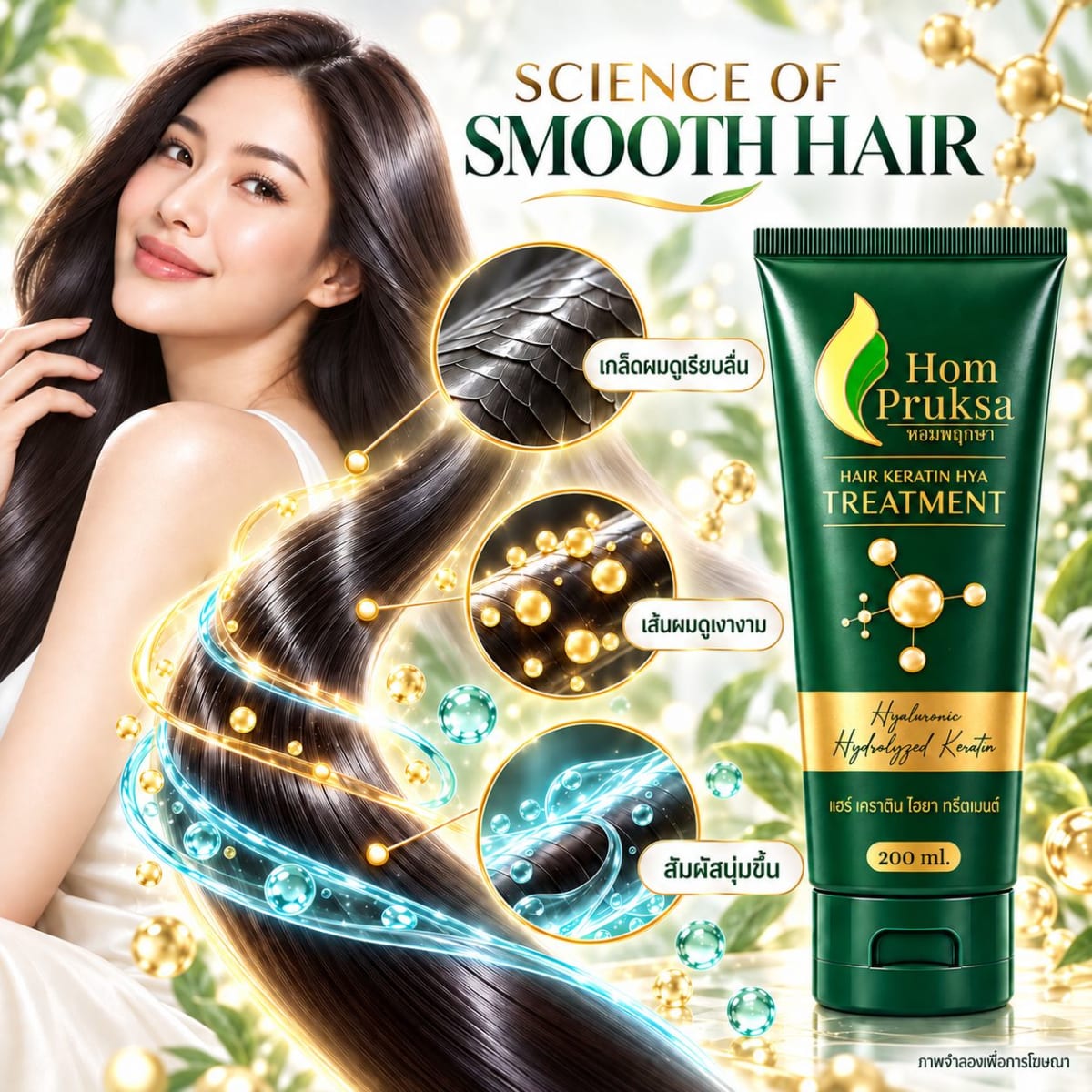 เคราตินทรีตเมนต์ บำรุงผม หอมพฤกษา  แฮร์ เคราติน ไฮยา ทรีตเมนต์ แบบหลอด 200 ml. ผลิตภัณฑ์บำรุงผม 4