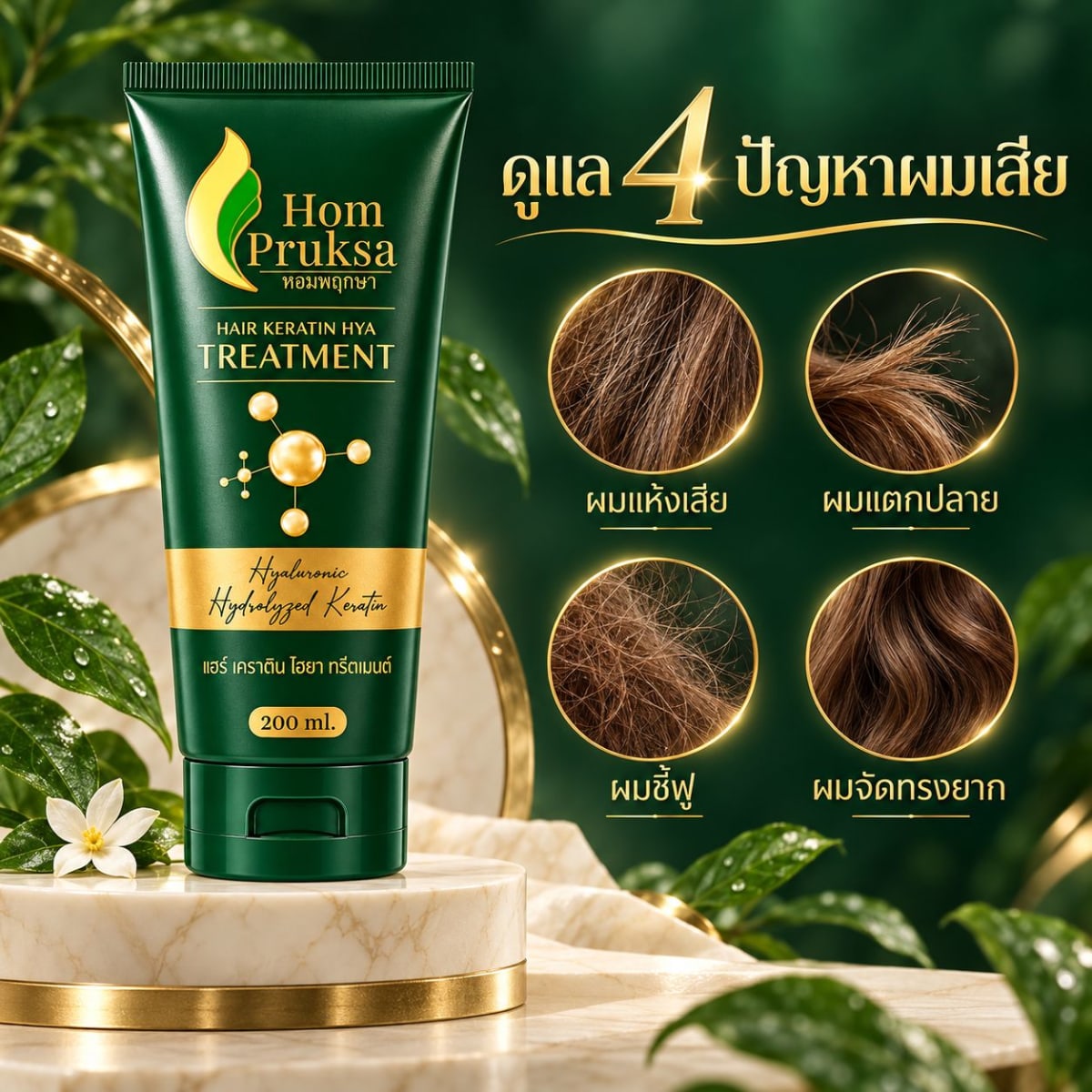 เคราตินทรีตเมนต์ บำรุงผม หอมพฤกษา  แฮร์ เคราติน ไฮยา ทรีตเมนต์ แบบหลอด 200 ml. ผลิตภัณฑ์บำรุงผม 5