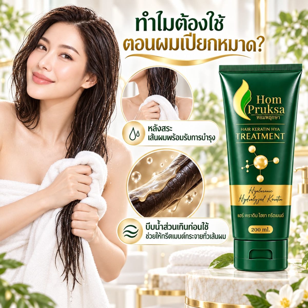 เคราตินทรีตเมนต์ บำรุงผม หอมพฤกษา  แฮร์ เคราติน ไฮยา ทรีตเมนต์ แบบหลอด 200 ml. ผลิตภัณฑ์บำรุงผม 8