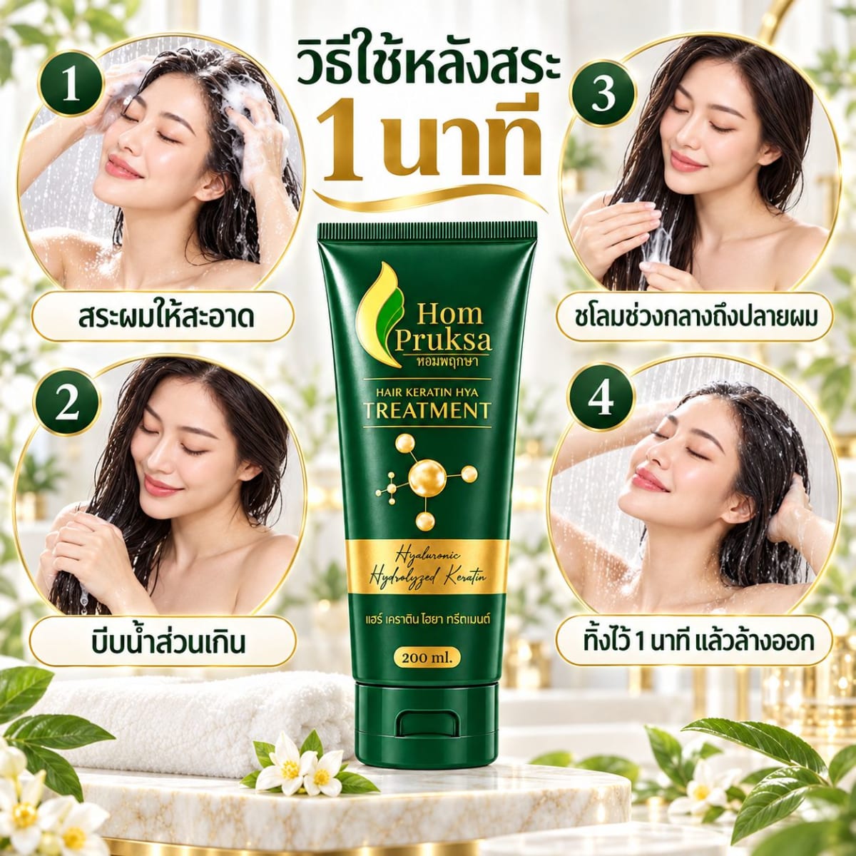 เคราตินทรีตเมนต์ บำรุงผม หอมพฤกษา  แฮร์ เคราติน ไฮยา ทรีตเมนต์ แบบหลอด 200 ml. ผลิตภัณฑ์บำรุงผม 9