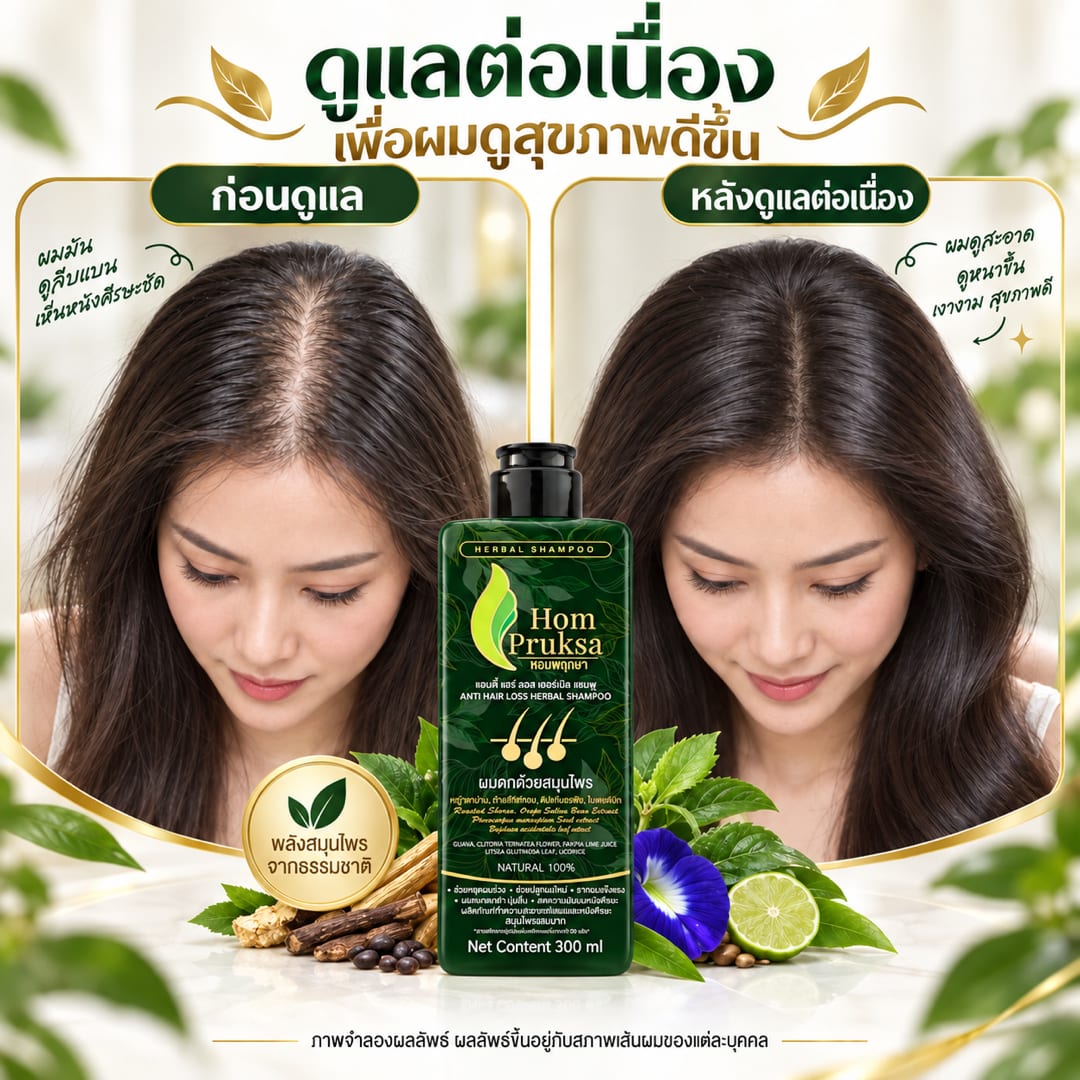 แอนตี้ แฮร์ ลอส เฮอร์เบิล แชมพู ปลูกผม ลดผมร่วง หอมพฤกษา (HomPruksa) อ่อนโยนถนอมเส้นผม บำรุงรากผม หนังศีรษะ 300 ml. 8